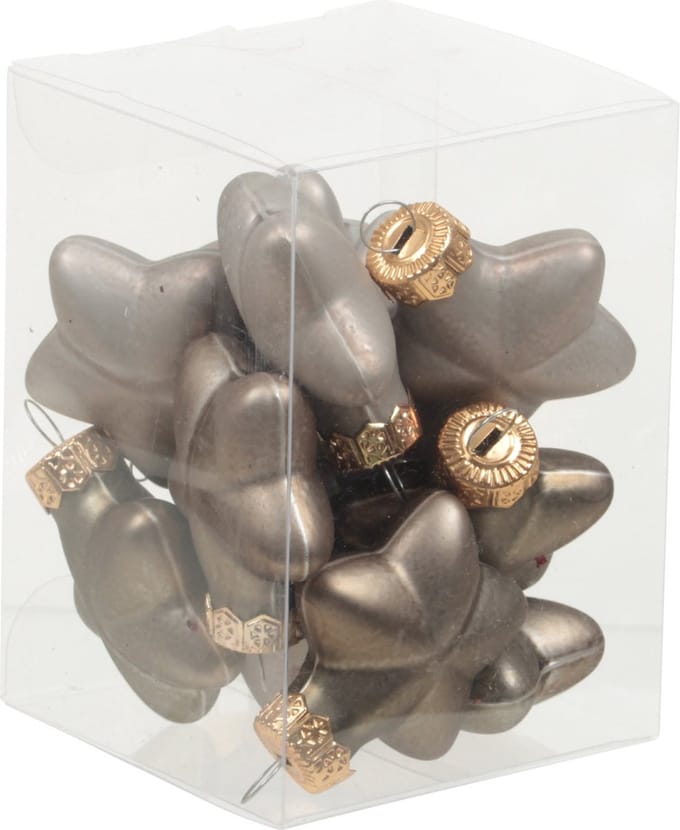 Othmar Decorations Kerstornamenten sterren - 12x st - grijs/bruin - 4 cm - glas - kerstversiering