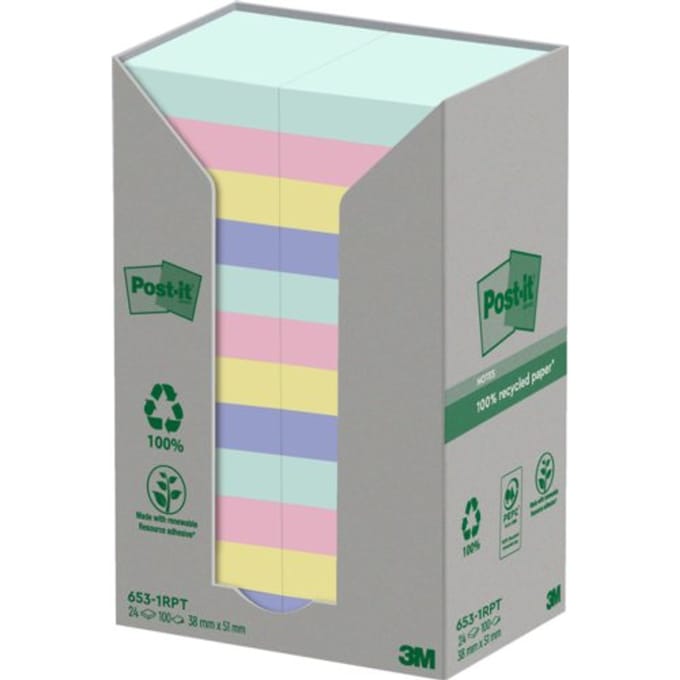 Memoblok post-it 653-1rpt 38x51mm rainbow pastel 24 stuks