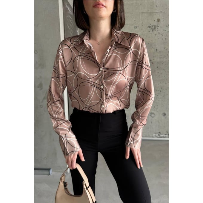 Geometrische Print Lange Mouwen Shirt met Knopen Sluiting