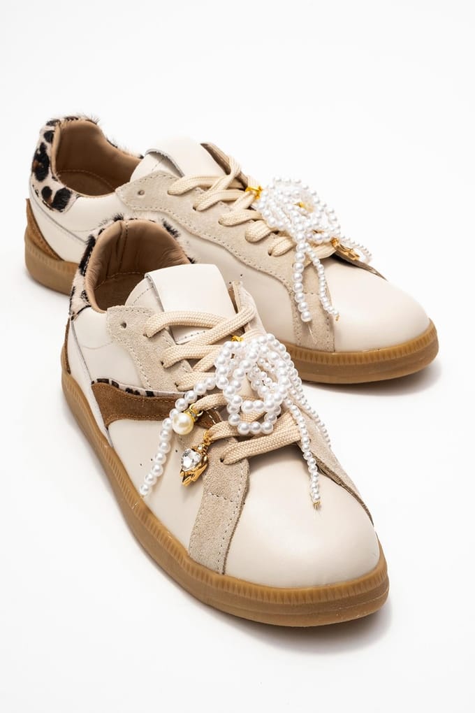 Taren Leren Parel Gesp Sneakers Dames