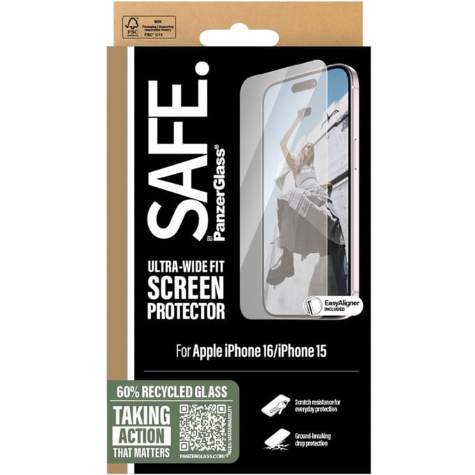PanzerGlass Screenprotector geschikt voor Apple iPhone 16 Glazen | PanzerGlass SAFE Screenprotector - Case Friendly