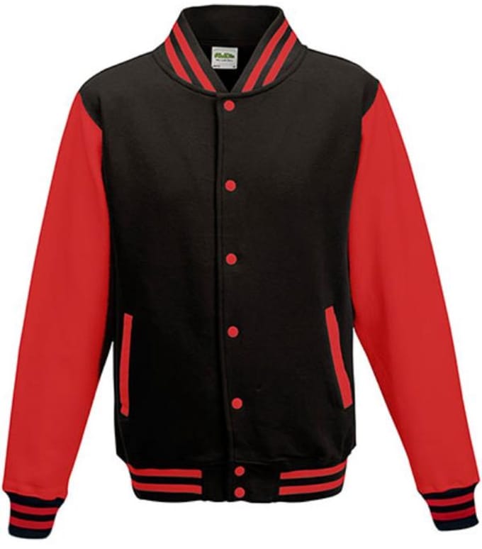 Just Hoods - Varsity Jacket - Jet Black/Fire Red maat S