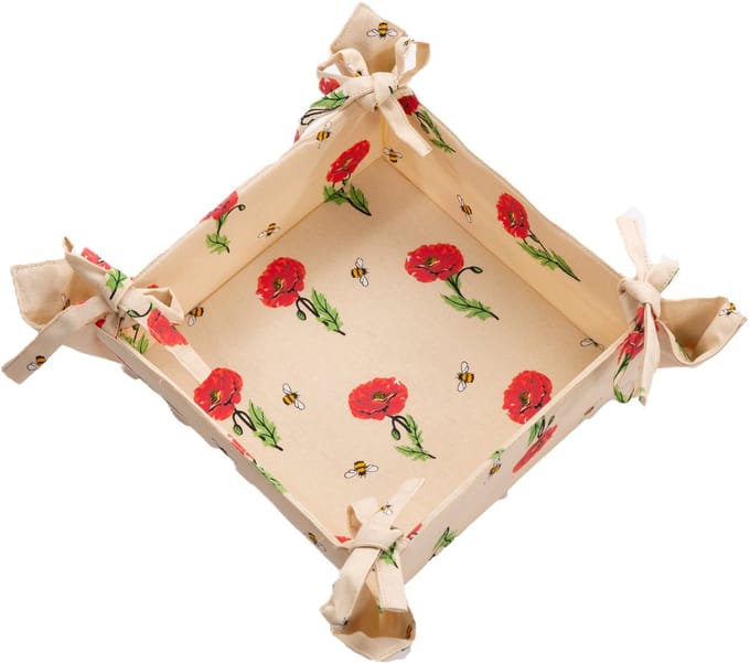 Broodmand - Stoffen mand - Klaproos - Bloem -Bijen- Breadbasket