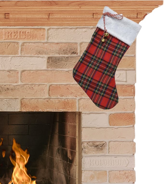 Kerstsok geruit rood B23 x H45 cm - polyester - kerstsokken