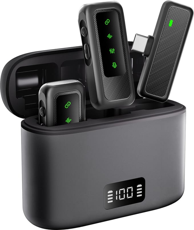 3&1Draadloze Microfoon - Dasspeld Microfoon-microfoon draadloos - Compatibel met meerdere apparaten- Lavelier Microfoon -Oplaadcase -Professionele geluidseffecten-Plug & Play-Superlange batterijduur-40 meter transmissie-dubbele weergave-3stuks