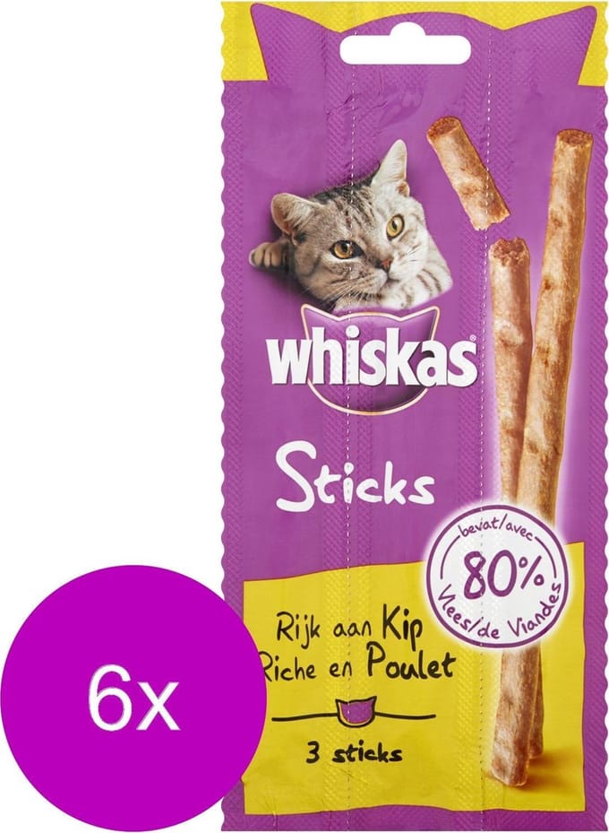 Whiskas Catsticks 3 stuks - Kattensnack - 6 x Kip