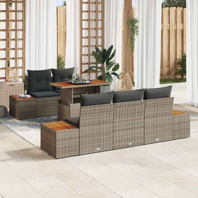 vidaXL Tuin Eettafel Set met kussen 6 pcs Grijs en Bruin