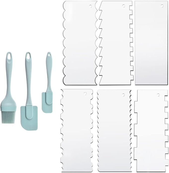 6 acrylschrapers en 3 siliconen spatels - Bakaccessoires voor taarten maken