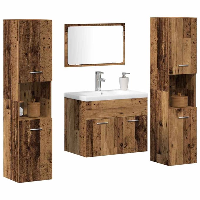 vidaXL - Badkamermeubel - Set - 4 - st - Oud - Hout - 60 - x - 38,5 - x - 46 - cm - Bewerkt - hout