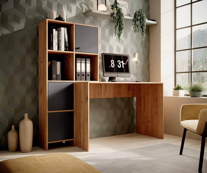 Meubella - Bureau Hyatt - Eiken - Antraciet - 156 cm