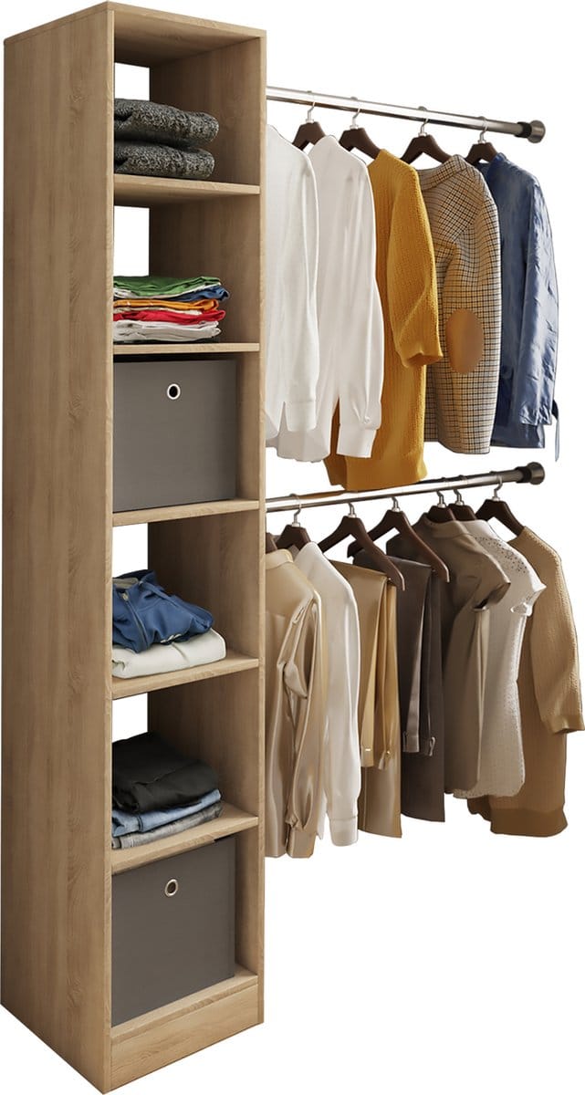 Houten open garderobekast inloop kledingrek schuin dak plank Dacho lll