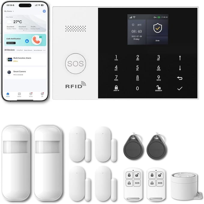 Draadloos Home Alarm Systeem met Bewegingssensor en Deurraam Sensoren