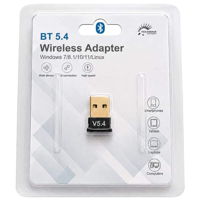 Techidna® - Bluetooth Adapter (V5.4) - USB Bluetooth Dongle - Bluetooth Ontvanger - Plug & Play - Windows 11/10/8.1/8/7