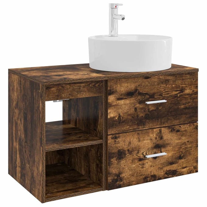 vidaXL - Badkamermeubel - Set - 2 - st - Gerookt - eiken - Bewerkt - hout