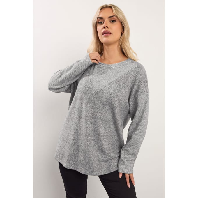 Yours Grijze Gemengde Geribde Trui Size 50-52