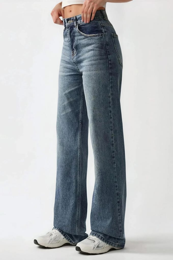 Hoge Taille Rechtafstaande Denim Jeans