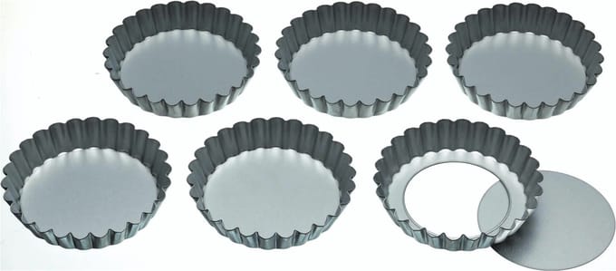 KitchenCraft 10 cm Mini Bakvormpjes met Losse Bodem - Roestvrij Staal Set van 6