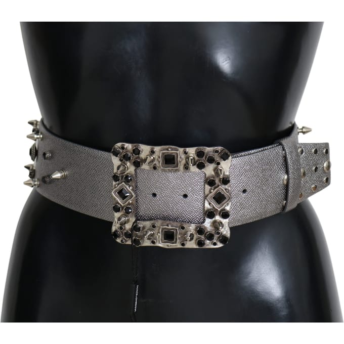 Dolce & Gabbana Vrouwen zilver leer Crystal Stud Logo Buckle Riem