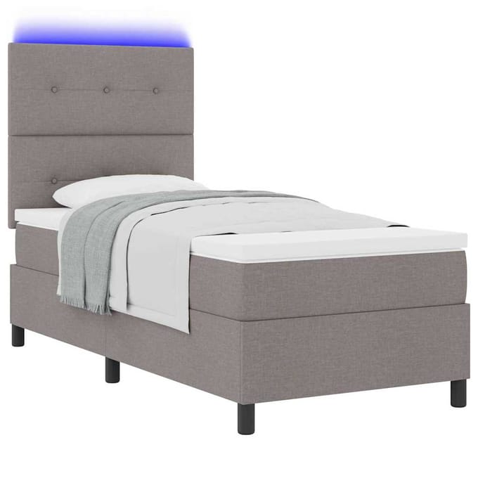 vidaXL - Boxspring - bed - met - LED-stripverlichting - Taupe - 100 - x - 200 - cm - Stof