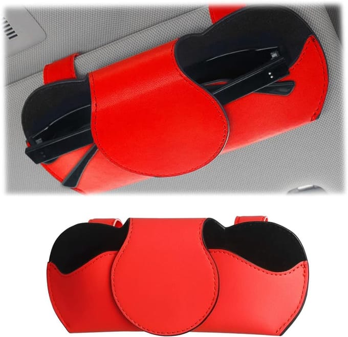 Brilhouder Auto - Zonneklep Organizer - Veilig Bril Dragen - Magnetische Sluiting - 18 cm Lengte - Rood