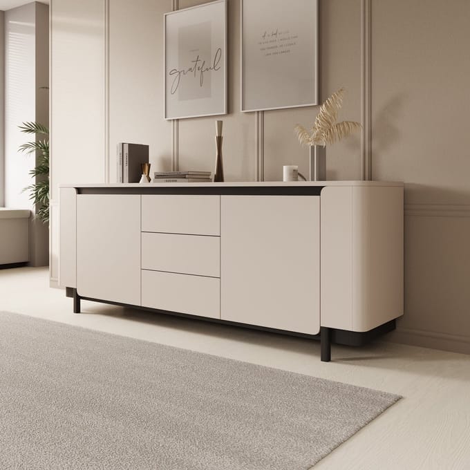 Meubella - Vexon - Dressoir met lades - Beige/Zwart - 205x45x78 cm