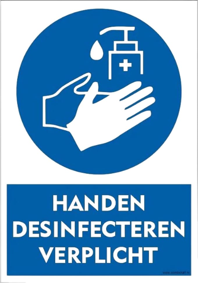 Bordje - handen desinfecteren verplicht