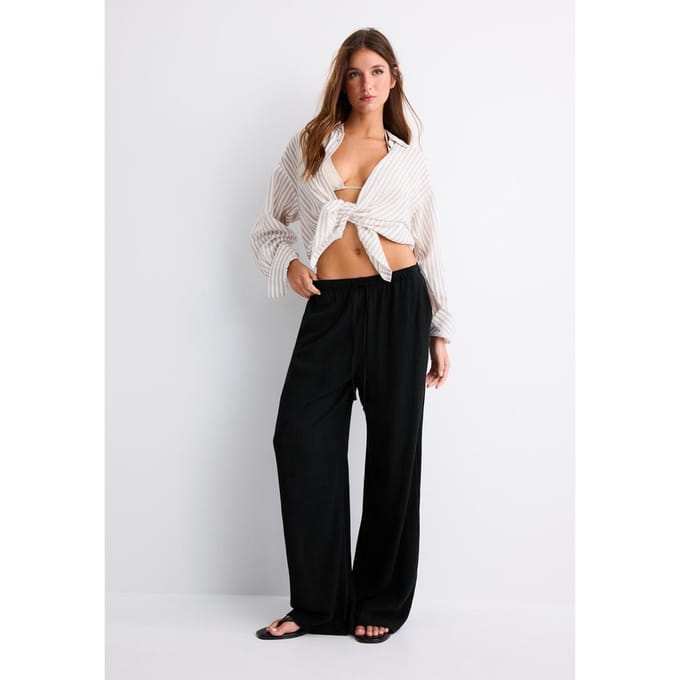 Stradivarius Rechte broek met linnenlook  Zwart S