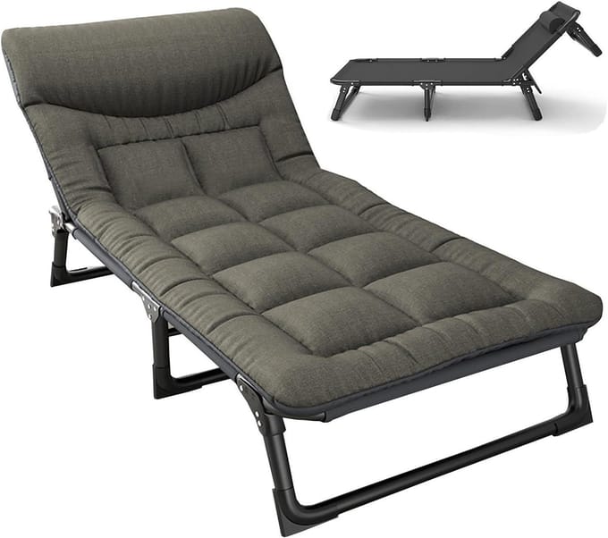 Opvouwbaar Kampbed - Camping Bed - Ontspannen Buiten - Verstelbare Rugleuning - 190 cm - Zwart