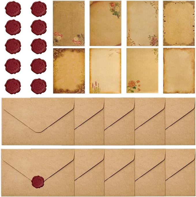 Vintage Schrijfset met 36 Stuks Versierde Briefpapier en Enveloppen