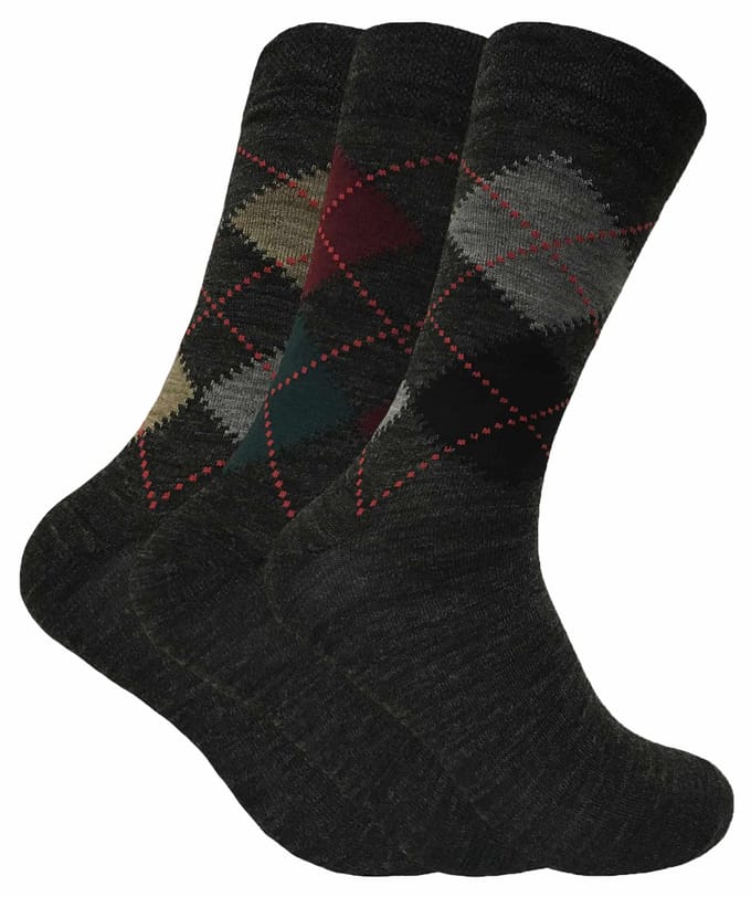 Sock Snob - Heren 3 Pack Lamswol Soft Top Sokken - Grijs