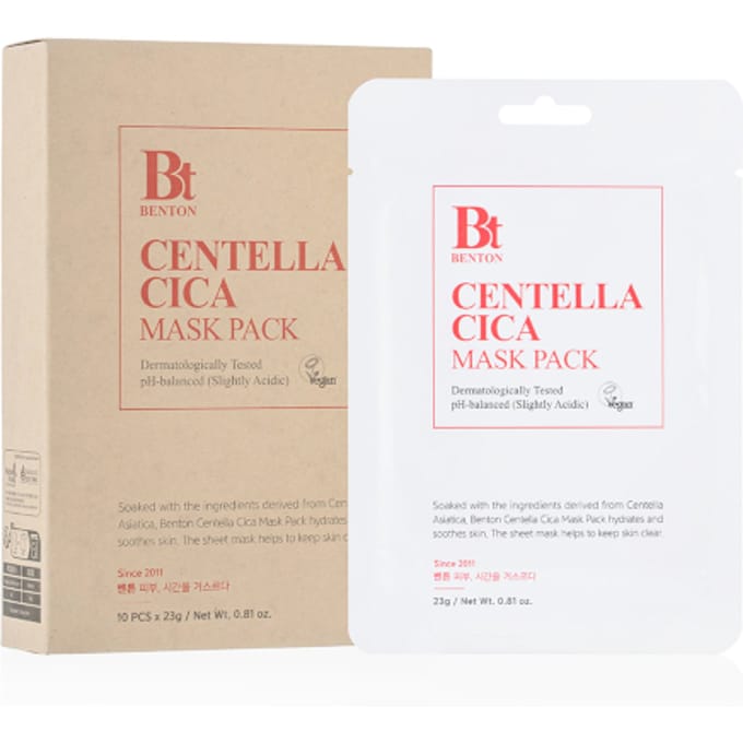 Benton, Goodbye Redness Centella Cica Beauty Mask Pack, 10 sheets, 23g (0.81oz) each white