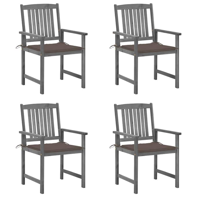 vidaXL - Tuinstoelen - 4 - st - met - kussens - massief - acaciahout - grijs