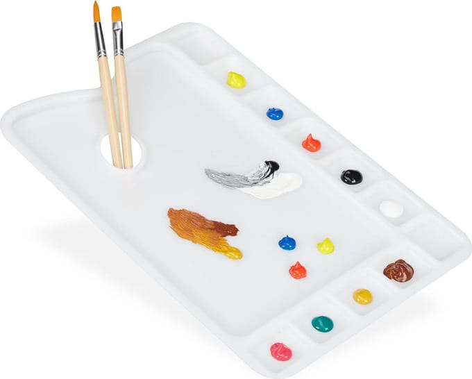 Plastic Schilderspalet Duimgat Waterbestendig Acrylverf 11 Vakjes 335x23 cm Wit