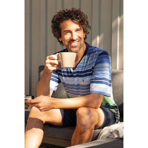 Heren shortama Hajo blauw gestreept - Blauw - Maat - 48
