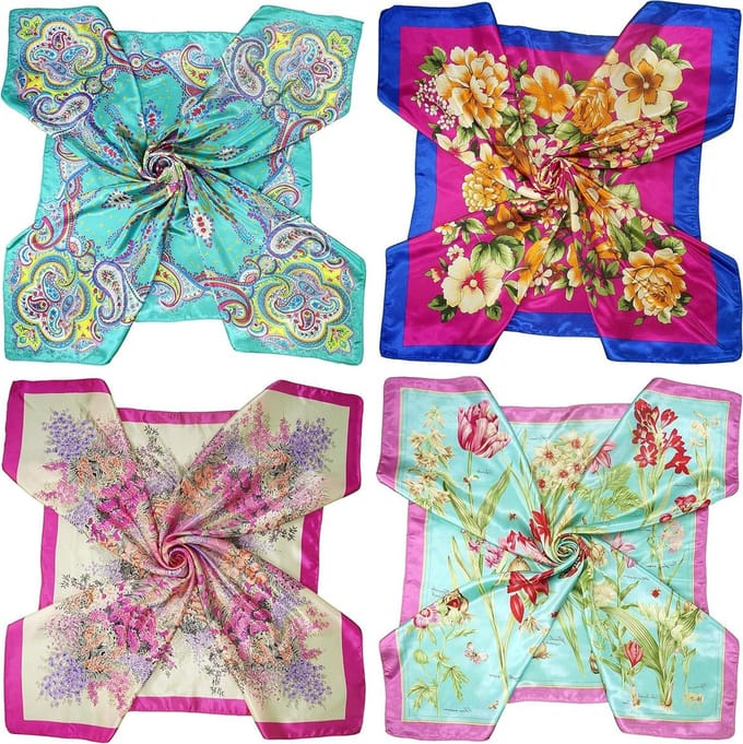 Sjaals Set - Vierkante Sjaaltjes - Stijl Voltooien - Vier Mix Designs - 90x90 cm - Multi