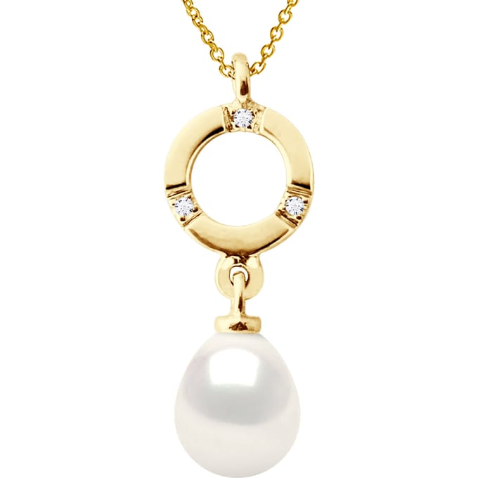 Diamond Pendant 0.010 Cts Gekweekte Pearl Zoetwater 7-8mm White Pear geel goud