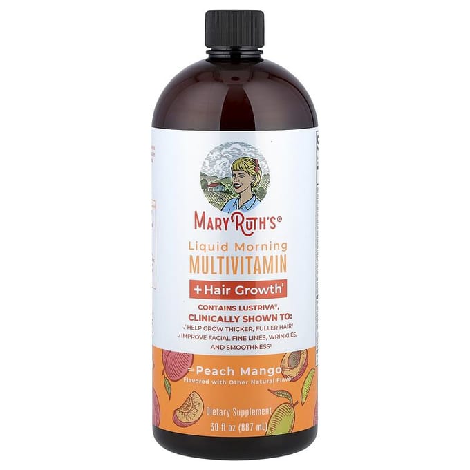 Multivitamine Matinale Liquide + Croissance des Cheveux, Pêche Mangue, 30 fl oz (887 ml)