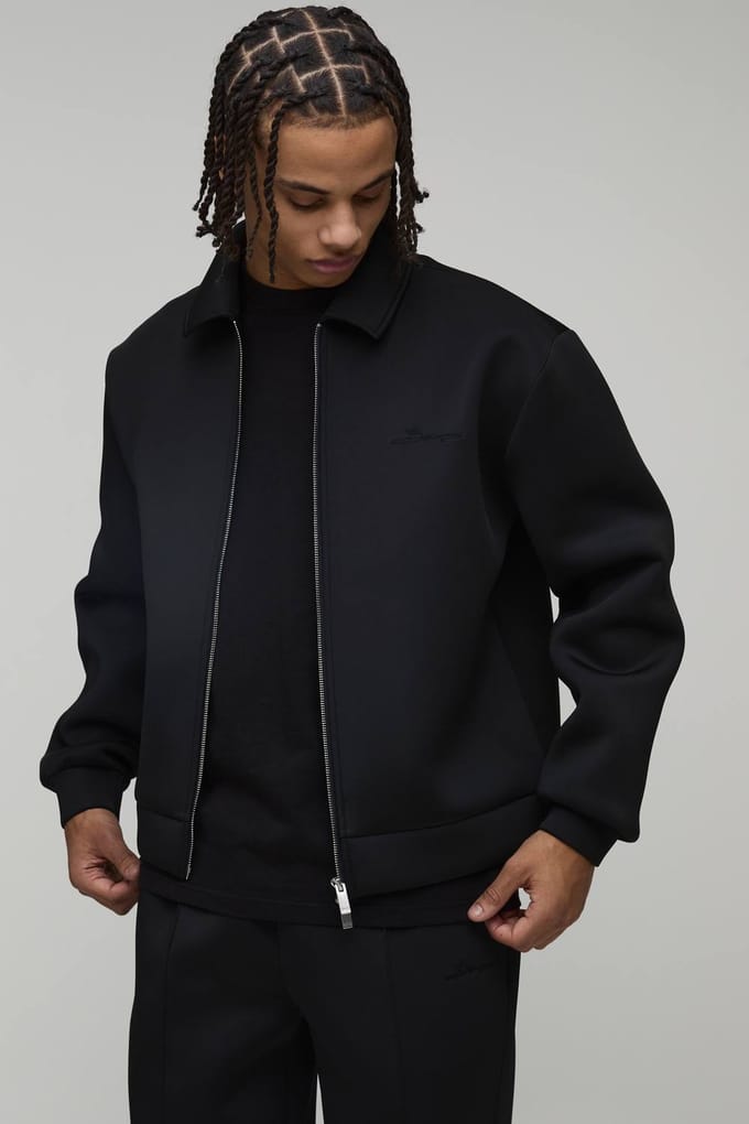 Regular Fit Scuba Harrington Jacket & Trouser Set | Black | Size Medium