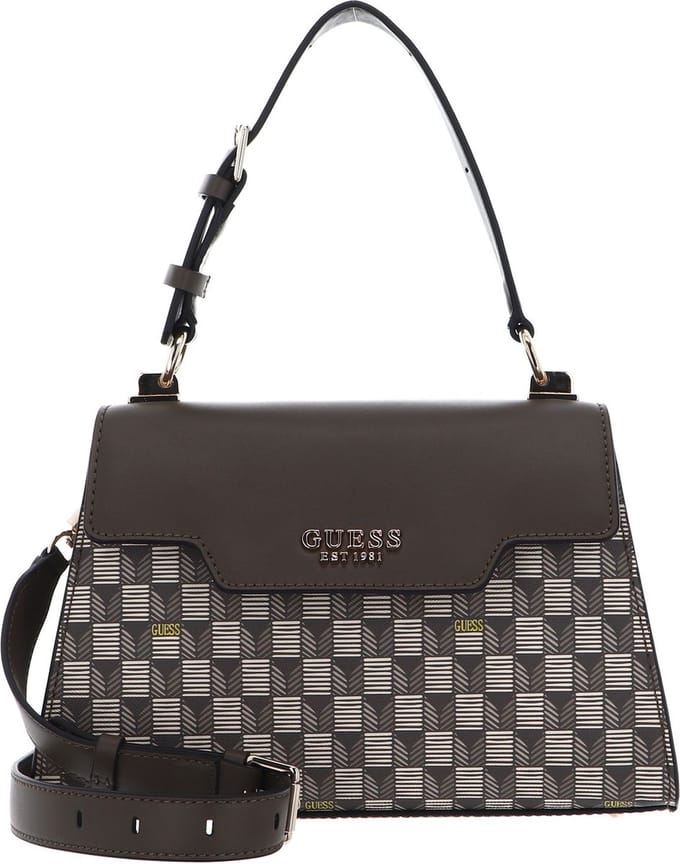 GUESS Shopper Schoudertas Hallie Top Handle Flap Granite Logo Bruine