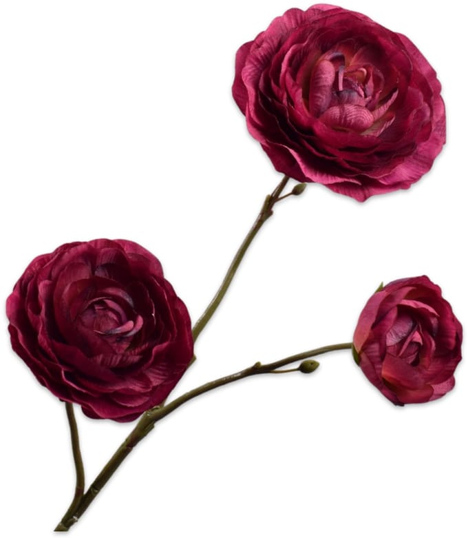 Silk-ka Kunstbloem-Zijden Bloem Ranonkel Tak Bordeaux 46 cm