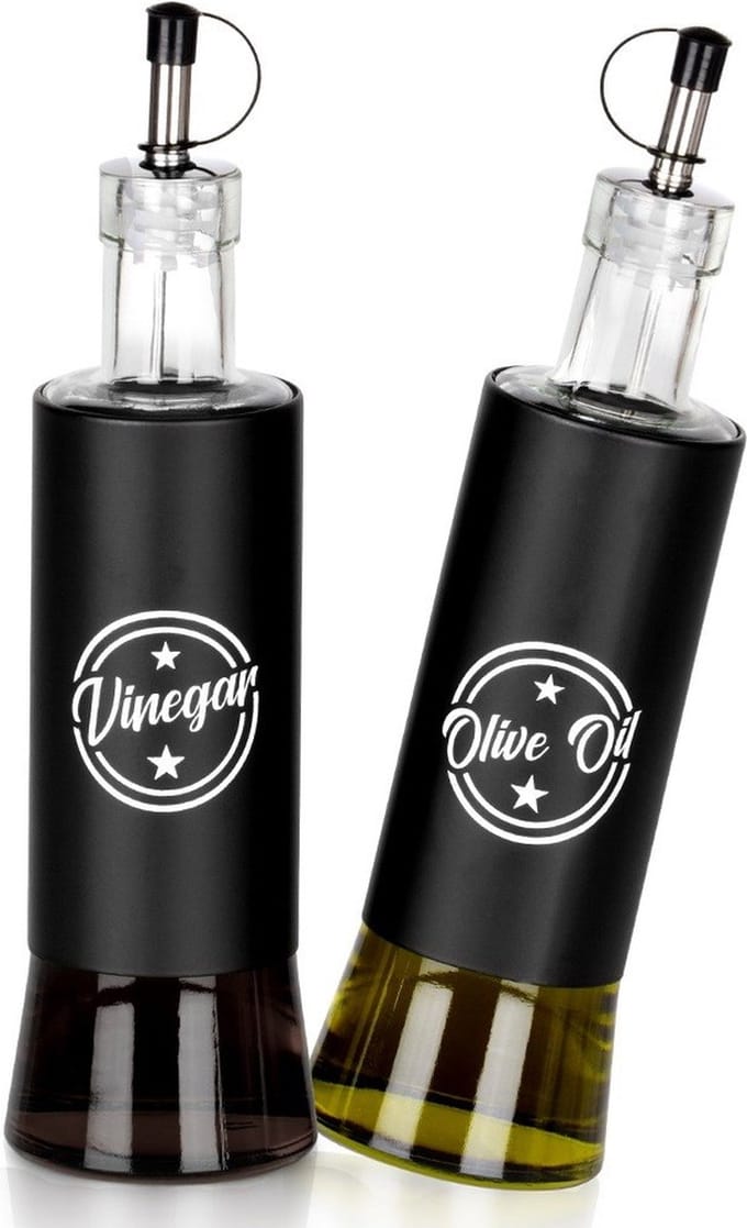 Olie en Azijn Flessen Glas Zwart 300 ml 2 stuks - Oliedispenser - Karaf