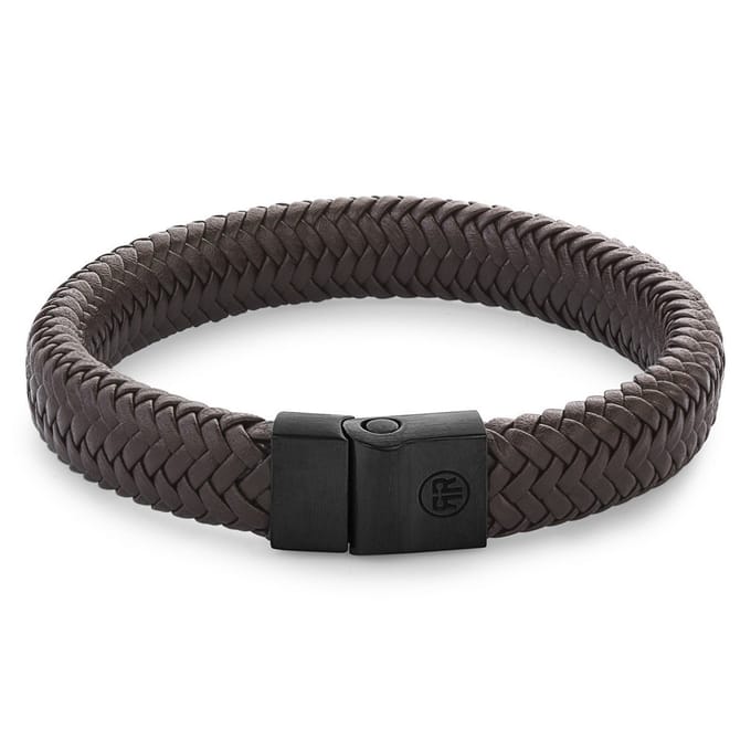 Rebel & Rose armband Full Metal Herringbone Brown Black unisex RR-M0023-B