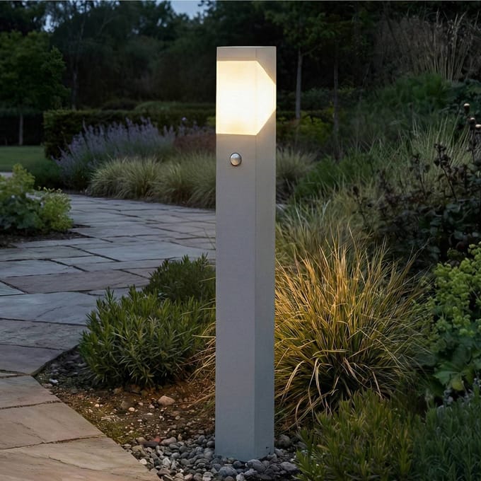 Lucande - Padverlichting, zuillampen - 1licht - Aluminium, polycarbonaat - H: 100 cm - E27 - lichtgrijs, opaalwit