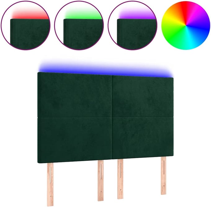 vidaXL - Hoofdbord - LED - 144x5x118/128 - cm - fluweel - donkergroen