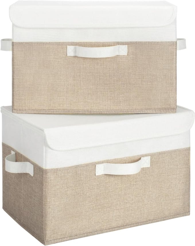 VLSelect® Opbergbak met deksel - Opbergbox - Opbergdoos - 2 Stoffen Opbergboxen