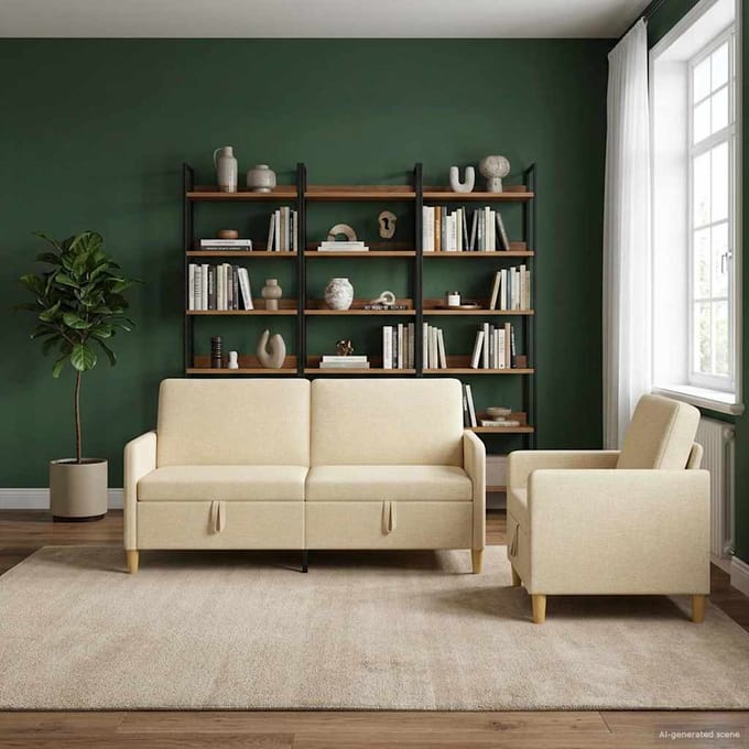 vidaXL - Sofa - Set - Met - Opslag - 2 - st - Crèmekleurig - Polyester