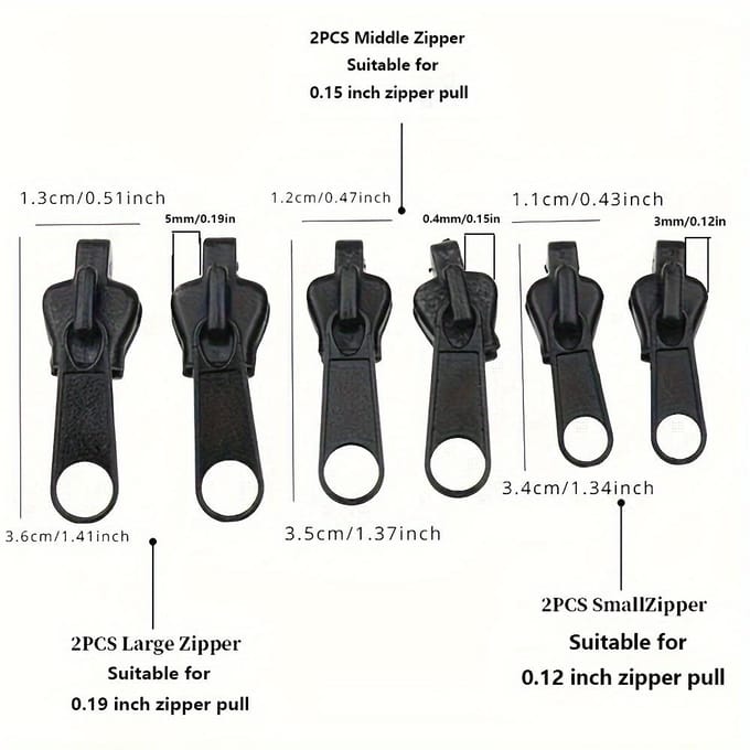 6 stuks Instant Rits Reparatie Kit Met Universeel Ontwerp & Meerdere Maten, Vervangende Rits zwart