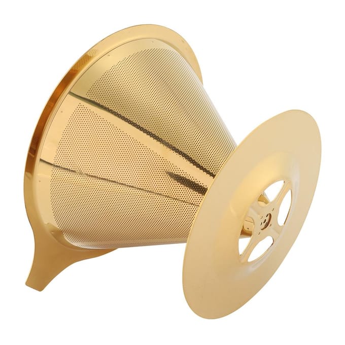 Filtre Verseur à Café en Acier Inoxydable Or Titane avec Support de Tasse et Poignée beige