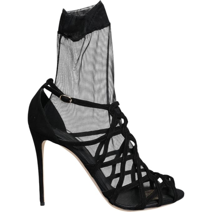 Dolce & Gabbana Zwarte Tule Rekbare Hak Sandalen Schoenen