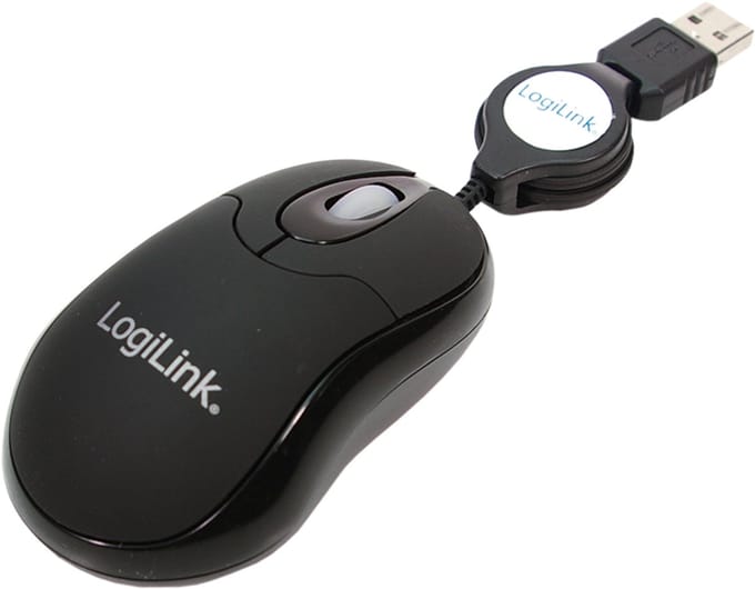 LogiLink Muis optical USB Mini with retractable Cable - Muis - Optisch - 3 knoppen